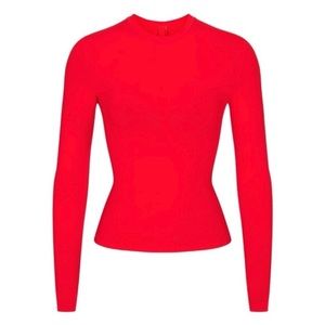 SKIMS Cotton Jersey Long Sleeve T-shirt RED size XL